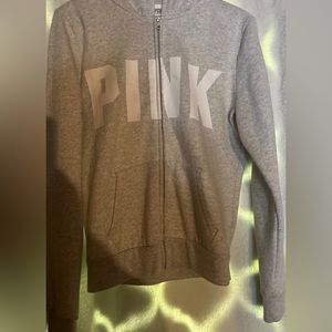 XS PINK zip up grey hoodie.
